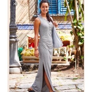 Athleta micro stripe Henley maxi dress